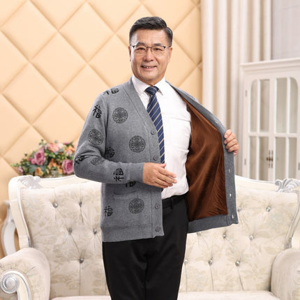 Autumn and Winter Thickened Middle-aged and Elderly Sweater Wool Pure Face Solid Color Jacket Cardigan Elderly Couple Dress Red Festive Parents