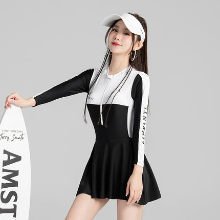 New Long-sleeved Swimsuit Women's Belly-covered Slim-fit Swimsuit Conservative Student Diving Suit Long-sleeved Swimsuit Sport Swimsuit
