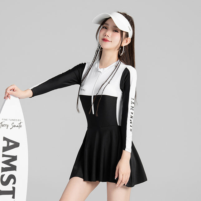 New Long-sleeved Swimsuit Women's Belly-covered Slim-fit Swimsuit Conservative Student Diving Suit Long-sleeved Swimsuit Sport Swimsuit