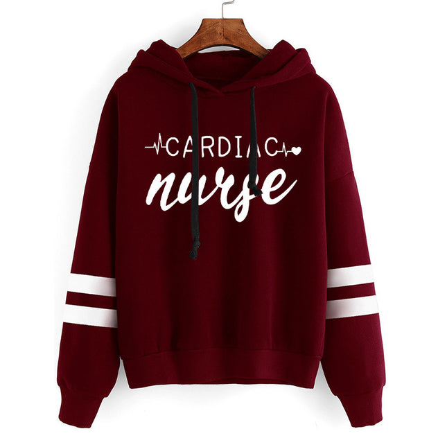 Foreign Trade Cross-border European and American Cardiac Nurse Printed Striped Parallel Bars Hoodie Men's and Women's European Code plus size
