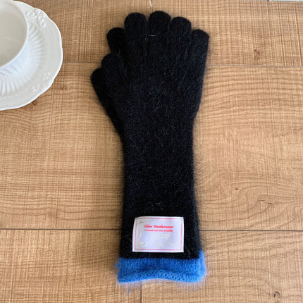 Ins blogger with rabbit fur long gloves color matching knitted finger can play mobile phone cloth label fashion ladies gloves