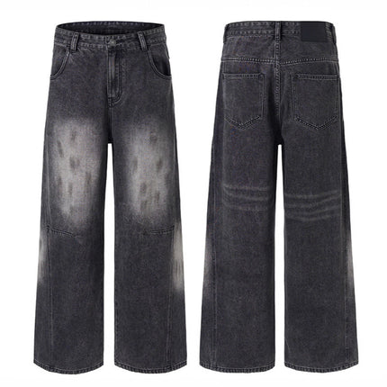 Lktm Men's Fashion Ash-Dirty Black-Gray Splatter Baggy Jeans Unisex Trendy Brand Silhouette Straight-Leg Floor-Length Pants