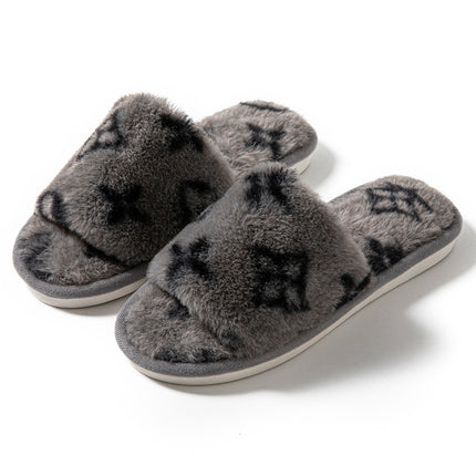 Mao Mao Open-mouth Cross-border Foreign Trade Open-toe Women's Slippers Autumn and Winter Four Seasons Open-mouth Slippers Imitation Rabbit Fur