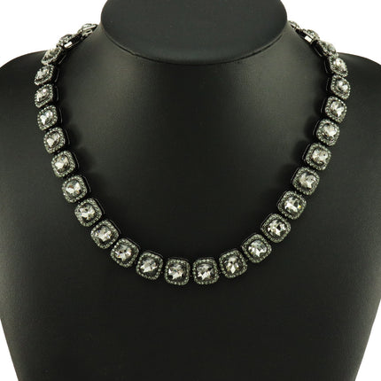 European and American Hip-Hop Style Gun Black Diamond Sugar Cube Ice Sugar Cuban Chain Necklace Trendy Street Clavicle Chain Neck Accessory for Men and Women