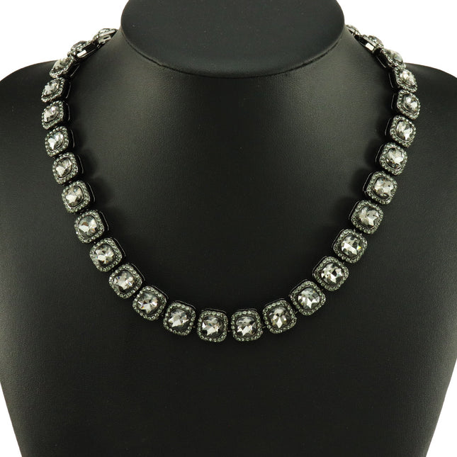 European and American Hip-Hop Style Gun Black Diamond Sugar Cube Ice Sugar Cuban Chain Necklace Trendy Street Clavicle Chain Neck Accessory for Men and Women