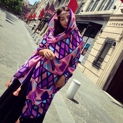 Ethnic Style Scarf, Sun Protection Shawl for Women, Yunnan Qinghai Grassland Travel Wear Silk Scarf, Seaside Beach Towel, Thin Style