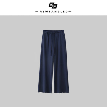 2025 Autumn Lazy Curly Edge Relaxed Casual Pants Women's New Elastic High Waist Drawstring Straight-Leg Pants Loose Trousers