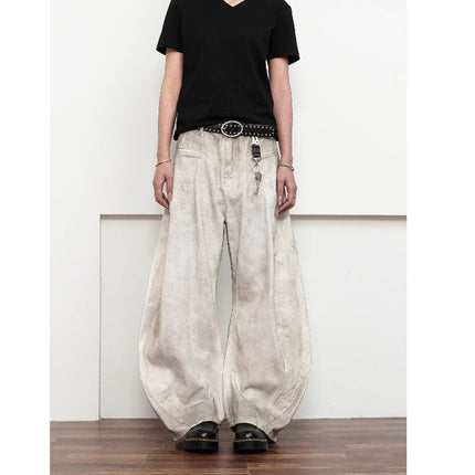 Straight-Leg Casual American Retro Dirty White Banana Knife Jeans for Men with Zipper, Spring and Autumn, Youth Trendy Regular Fit