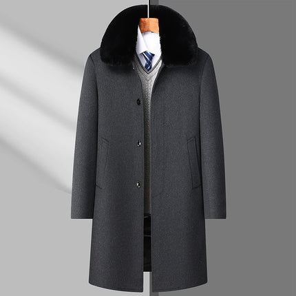 Winter New Men's Woolen Outwear Mid-Length Fur Collar down Removable Liner Two-Wear Woolen Outwear Men's Outwear