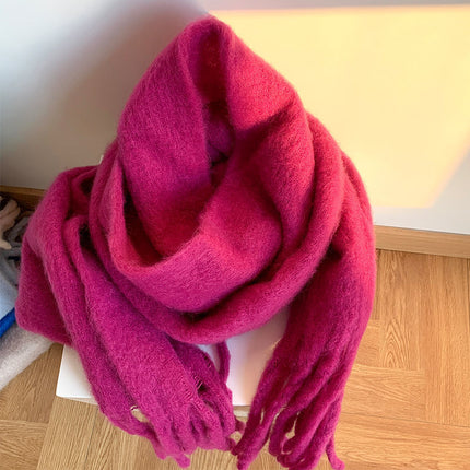 New Solid Color Mahair Scarf for Couple Winter Warm Thickened Korean-style All-match Student Long Girl Scarf