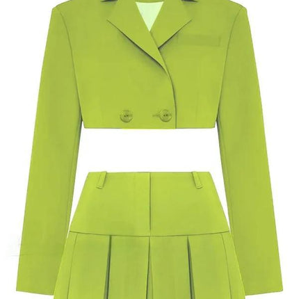Ins Amazon Hot Selling Women's Two-Piece Short Skirt Suit Double-Breasted Short Suit Jacket Pleated Mini Skirt