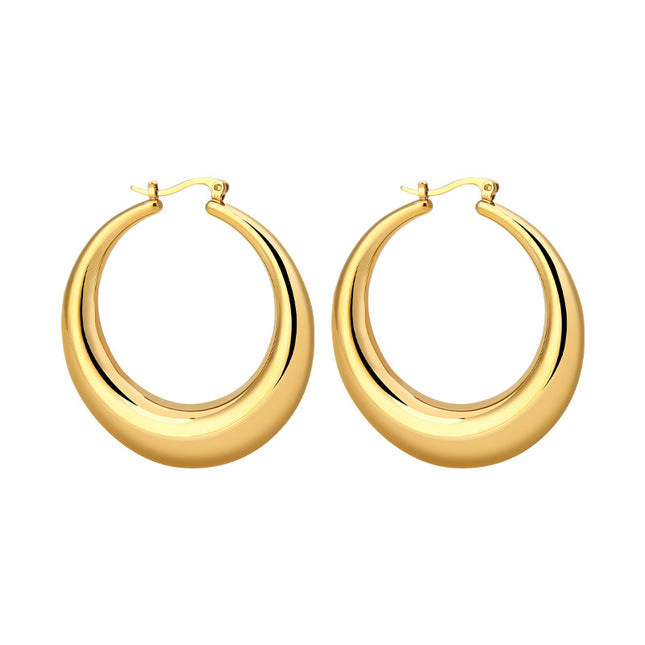 European and American Simple Round Smooth Earrings Women's Golden Small Hoop Earrings Cuff Earrings Fashion Jewelry Party