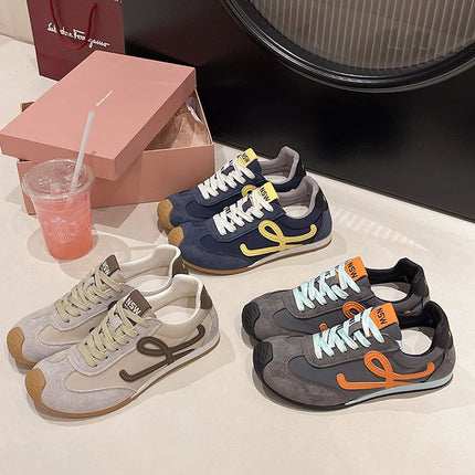 Women's 2025 Autumn New Casual Sports Shoes with Hidden Height Increase, Retro Color-Block Versatile Sneakers Wholesale