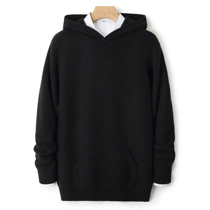 Winter Thickened Pure Wool Sweater Men's Hooded Pullover Sweater Loose Cashmere Sweatshirt Versatile Fashionable Knitted Hoodie