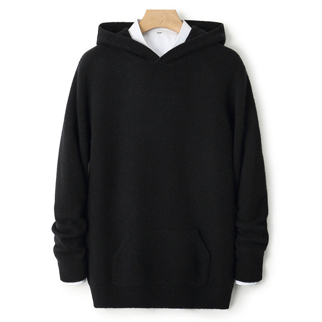 Winter Thickened Pure Wool Sweater Men's Hooded Pullover Sweater Loose Cashmere Sweatshirt Versatile Fashionable Knitted Hoodie