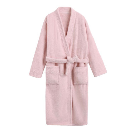 Autumn and Winter Thickened Couple's Robe, Faux Half-Velvet, Diagonal V-Neck, Simple and Elegant, Light Luxury, Warm Bathrobe, Long Style for Men and Women