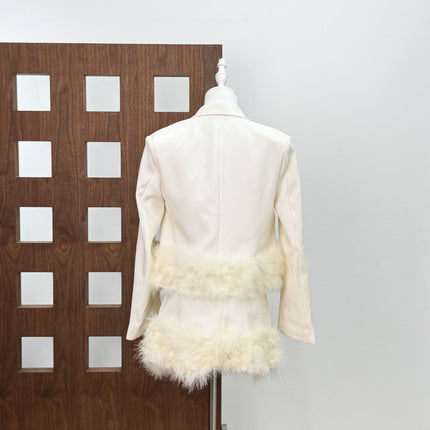 European and American Niche Design, Chanel-Style Single-Breasted Blazer with High-Waisted Fur-Trimmed Hem Skirt Set for Women