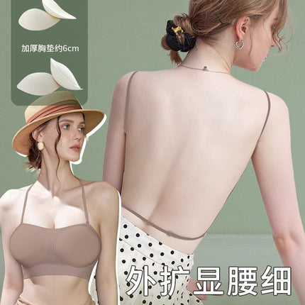 Halter Neck Bra for Women with Small Breasts, Large Breasts, Large U-Shaped Back, Strapless Push-Up Anti-Slip Invisible Bra