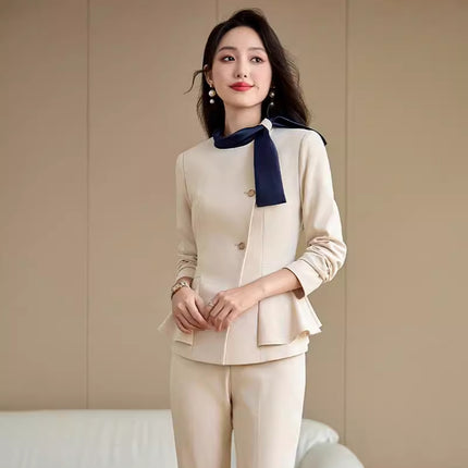 Blue Long-Sleeved Suit Jacket for Women, New Spring and Autumn Professional Suit Dress, Beauty Salon Hotel Front Desk Reception Work Uniform