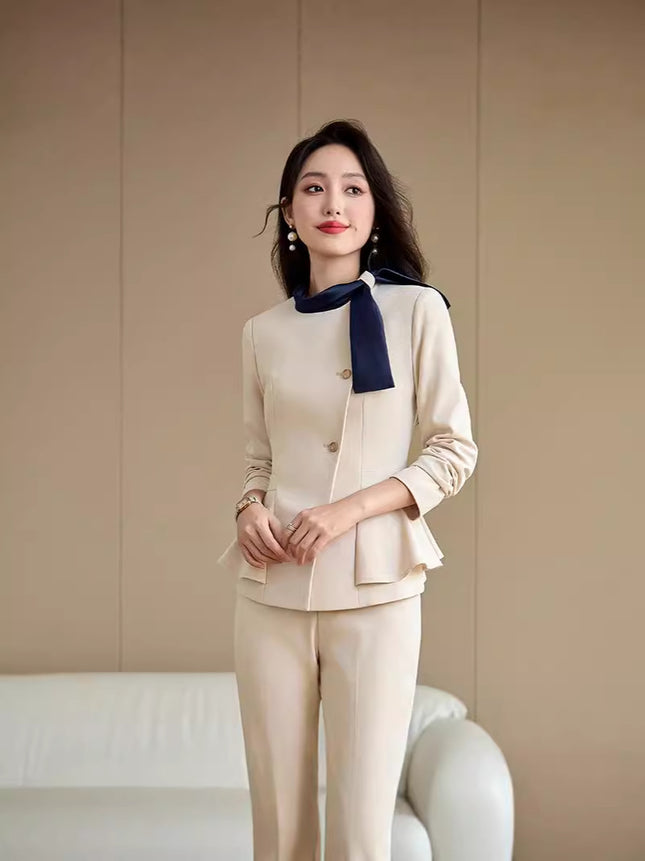 Blue Long-Sleeved Suit Jacket for Women, New Spring and Autumn Professional Suit Dress, Beauty Salon Hotel Front Desk Reception Work Uniform