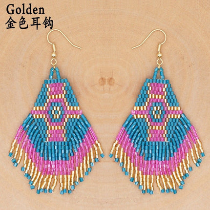 Cross-border Bohemian Ethnic Retro Earrings MGB Rice Beads Diamond Tassel Hand-woven Women's Earrings
