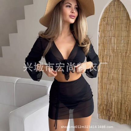2026 Big-Name Luxury Four-Piece Split Swimsuit Set European and American Sexy Tie-Up Swimsuit Set Bikini