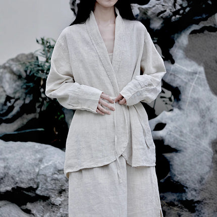 Cotton Linen Dark Cold Style Design Sense Sand Wash Linen Suit Skirt suit 2 Colors
