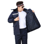 Anti-static cotton clothing mid-length (three-open detachable liner) navy blue / S-160