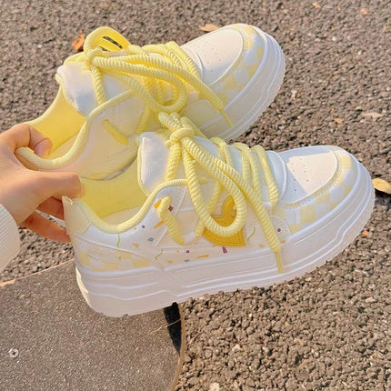Spring and Autumn New Dopamine Sneakers Fashionable All-match Low-top White Shoes Women's Thick-soled Student Sports Casual Shoes
