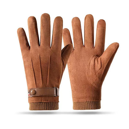 Winter Suede Gloves for Men's Outdoor Cycling and Cycling Fleece-Lined to Heattech and Comfortable Student Korean Style Windproof Touch Screen Gloves