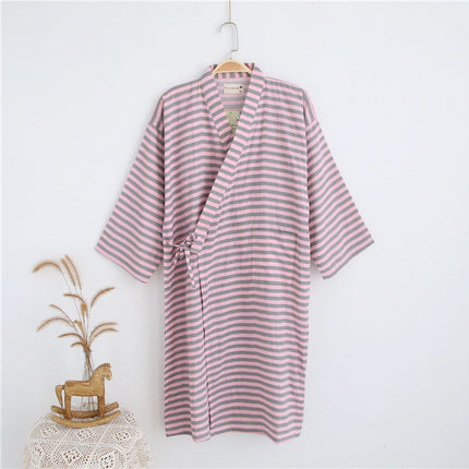 Couple's Pure Cotton Gauze Kimono Nightgown Spring and Summer Japanese Nightgown Men's Sweat Steamed Bathrobe Thin Women's Nightgown