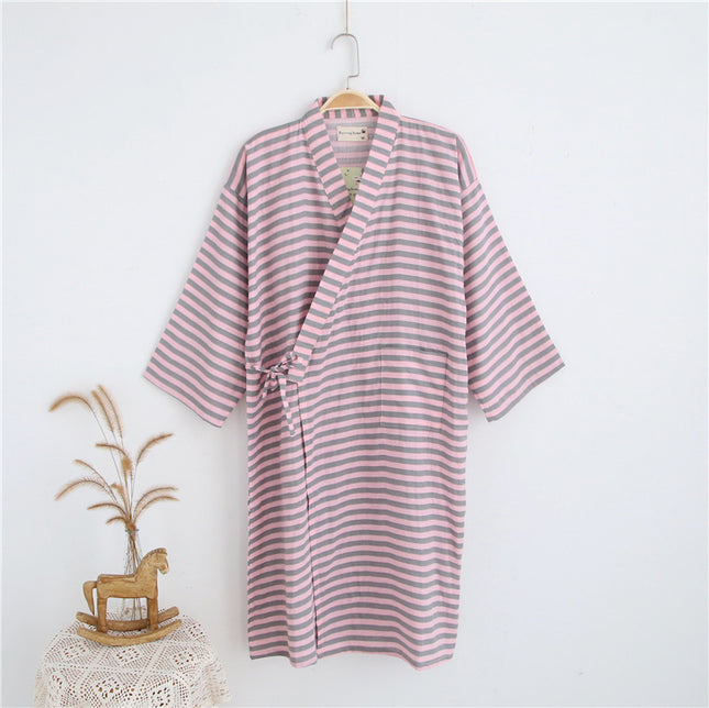 Couple's Pure Cotton Gauze Kimono Nightgown Spring and Summer Japanese Nightgown Men's Sweat Steamed Bathrobe Thin Women's Nightgown