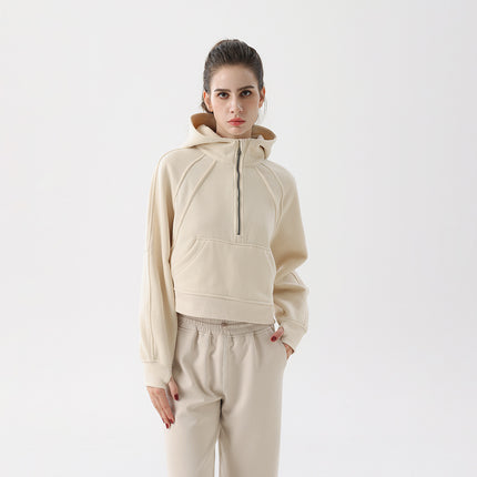 Winter Loose Women's Sports Sweater Camping Half Zip Hoodie fleece-lined Outdoor Running Warm Jacket Thickened