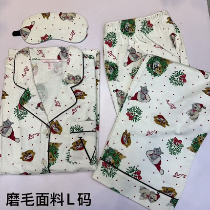 2025 Big-Name Catwalk Export Brushed Cotton Long-Sleeved Women's Pajamas Printed Casual French Outer Wear Home Clothes with Eye Mask