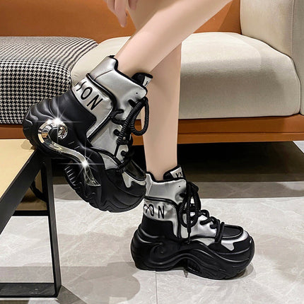 Height increasing 8cm high-top clunky shoes for women 2023 autumn and winter New Platform platform fleece-lined women's shoes casual sneaker