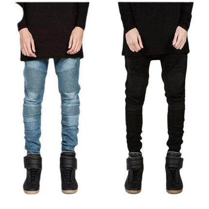 Foreign Trade Cross-border Men's Jeans Ruffle Slim-fit Elastic Leggings Motorcycle Jeans Casual Pencil Trousers