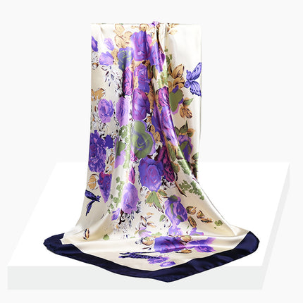 Spring and Autumn New 90 Square Scarf Printing Silk Satin Hangzhou Scarf Square Scarf Shawl Gift Factory Wholesale