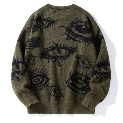 European and American foreign trade round neck long sleeve loose sweater sweater jacquard eye pattern personalized warm a generation of hair