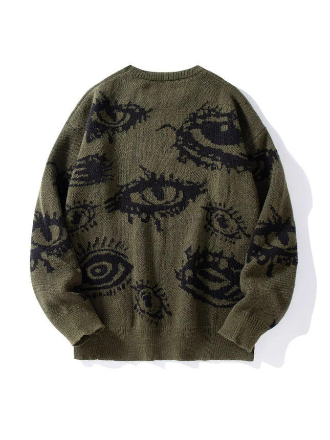 European and American foreign trade round neck long sleeve loose sweater sweater jacquard eye pattern personalized warm a generation of hair