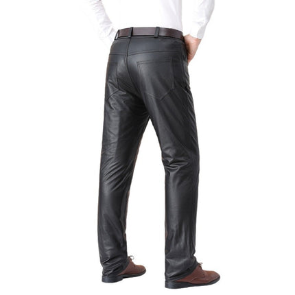 Haining Genuine Leather Pants Men's Top-Layer Cowhide Removable Down Cotton Fleece-Lined Thickened Loose Middle-Aged and Elderly Warm Leather Pants