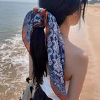 Large and small cashew nut navy blue silk scarf square scarf