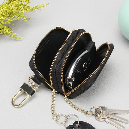 Foreign trade leather key bag matte big Li grain double zipper first layer cowhide car key bag universal key bag