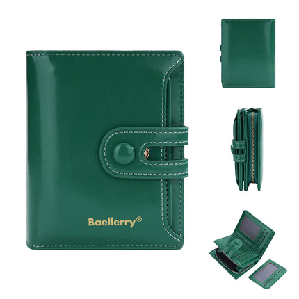 Baellerry New K-Style Cross-Border Oil Wax Leather Multi-Card Slot Buckle Wallet Zipper Women's Short Coin Purse