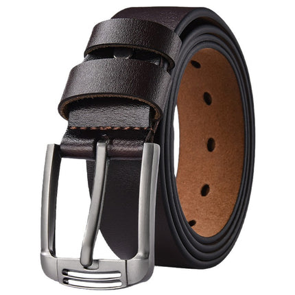 Cross-border supply men's belt pin buckle men's cowhide leather belt young and middle-aged retro pants belt factory wholesale