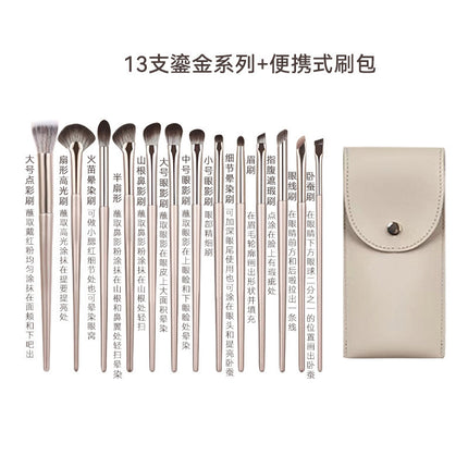New Makeup Brush Set of 15 Gold-Plated Brushes, Complete Set of Soft-Bristled Eye Shadow Brushes, Ready for Makeup Application