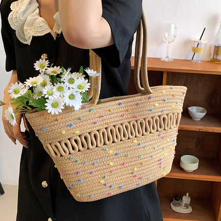 Summer Large Capacity Bag Women's National Style New Trendy Fashionable Simple Women's Bag Internet Trendy All-match Single-shoulder Straw Bucket Bag