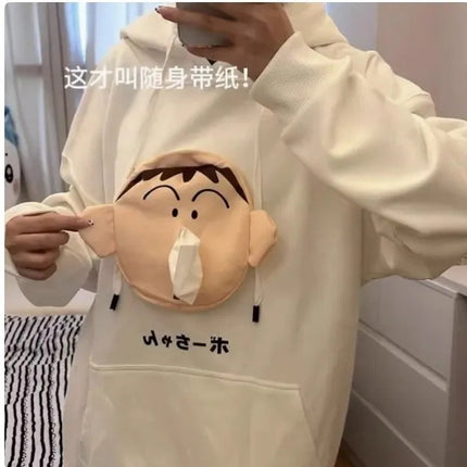 Autumn and winter new fleece-lined hooded warm sweater paper-drawing carry-on paper towel fun all-match casual top