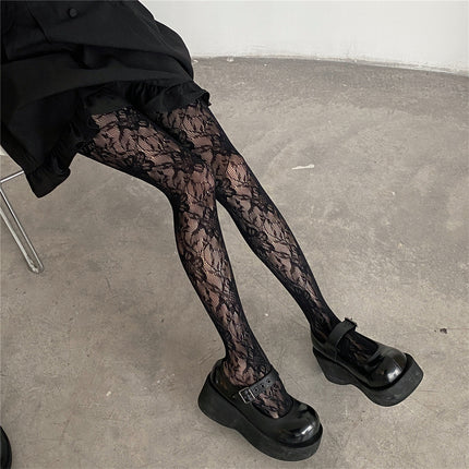 Internet Celebrity Retro Sexy Lace Pantyhose Gray Fishnet Stockings Spider Pattern Black Silk Fine Mesh Black Leggings