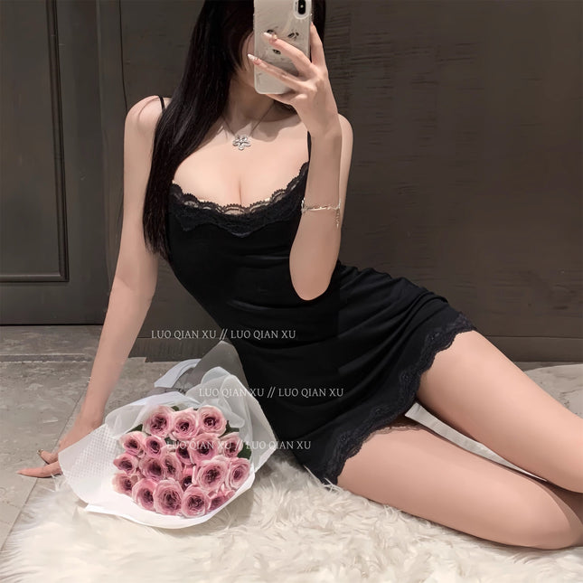 Pure Desire Style Sexy White Lace Suspender Nightgown Short Skirt Summer 2026 New Summer Pajamas Women's Home Wear