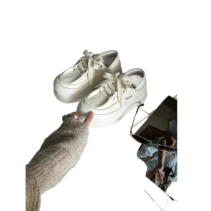 Shanni BAHONGLY Thick Bottom White Shoes Women's 2025 Spring New Increased Breathable Lightweight Bread Board Shoes Tide